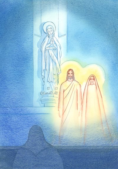 Agradou a Jesus trazer Sua Mãe Maria para estar com Ele na Capela da Senhora, e mostrar-me o que eu acredito, 2002 (w - c no papel) de Elizabeth Wang