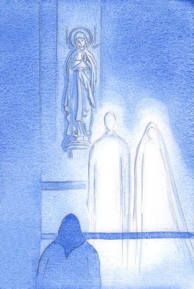 Agradou a Jesus trazer Sua Mãe Maria para estar com Ele na Capela da Senhora, e mostrar-me o que eu acredito, 2002 (w - c no papel) de Elizabeth Wang