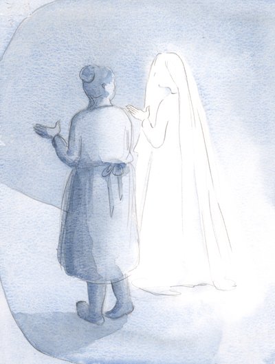 Parecia que nós duas mulheres andávamos lado a lado, enquanto eu confiava outras aos seus cuidados, 2000 (w - c no papel) de Elizabeth Wang