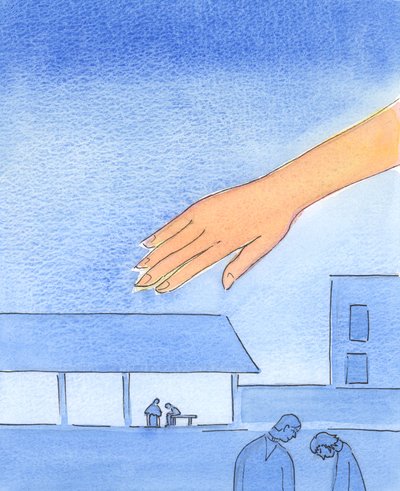 É como se a mão do Pai se estendesse por aqueles lugares onde as confissões são ouvidas, 2003 (w - c no papel) de Elizabeth Wang