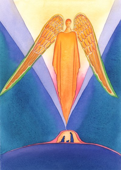 Jesus Cristo veio partilhar a nossa vida na terra, na Sua Natividade, para que pudéssemos ir para o Céu, 2005 (aguarela sobre papel) de Elizabeth Wang
