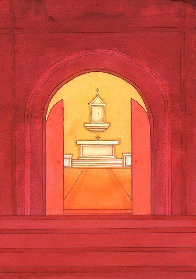 Jesus Cristo está verdadeiramente presente no Santíssimo Sacramento no tabernáculo, 2004 (w - c no papel) de Elizabeth Wang