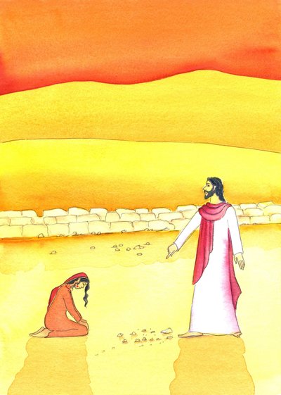 Jesus perdoa a mulher apanhada em adultério, 2006 (w - c no papel) de Elizabeth Wang