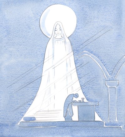 Jesus é verdadeiramente o Filho de Maria; tudo o que ele possui, em Sua sagrada humanidade, vem de Sua Santa Mãe, 2000 (w - c no papel) de Elizabeth Wang