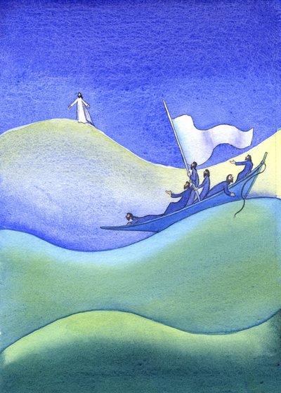 Jesus caminha sobre as águas, 2001 (w - c no papel) de Elizabeth Wang