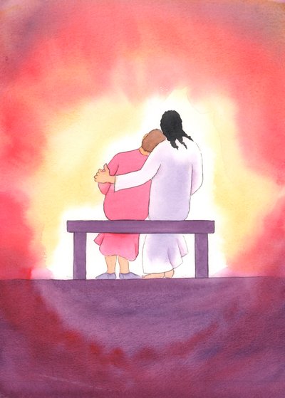 O amor de Jesus é pessoal, terno e imutável; está sempre presente connosco, especialmente no Santíssimo Sacramento, e consola-nos com a sua presença., 2003 (w - c no papel) de Elizabeth Wang