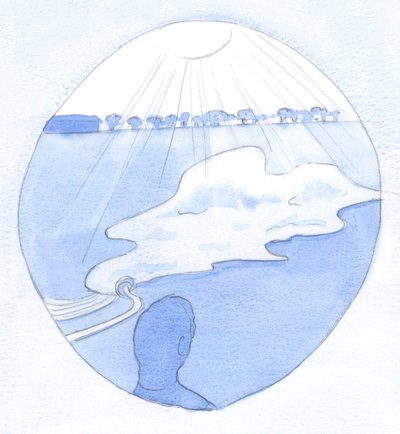 Assim como cada respiração de gás em um balão contribui para seu aumento e seu vôo, a oração amplia a alma, 2001 (w - c no papel) de Elizabeth Wang