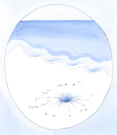 Assim como a luz e o ar se derramam em um espaço oco sob a areia, a graça de Deus se derrama em uma alma "oca" por atos de auto-abnegação, 2002 (w - c no papel) de Elizabeth Wang
