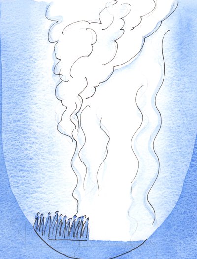 Assim como o povo de Deus no tempo de Moisés era conduzido por uma coluna de fogo, um verdadeiro contemplativo hoje pode ser guiado interiormente como se por um forte e doce fogo, 2003 (w - c no papel) de Elizabeth Wang
