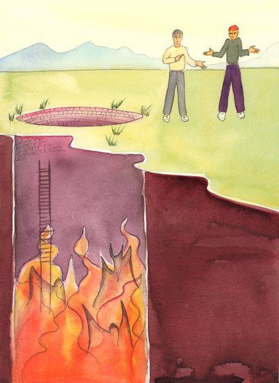 Muitas pessoas andam por aí, prontas para pecar, dizendo &39;Não há Inferno&39;; mas por nossas escolhas nos movemos em direção ao Céu ou Inferno, 2004 (w - c no papel) de Elizabeth Wang