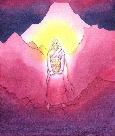 Moisés traz as Tábuas dos Dez Mandamentos, 2001 (w - c no papel) de Elizabeth Wang