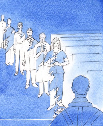 Ninguém gostaria de andar pelo corredor com uma roupa muito manchada para que todos vissem, 2003 (w - c no papel) de Elizabeth Wang