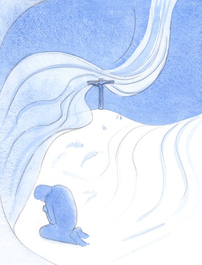Nenhuma força do mal pode desfazer o que Cristo faz ao oferecer Seu Santo Sacrifício. Quem se apega à cruz tem esperança, 2001 (w - c no papel) de Elizabeth Wang
