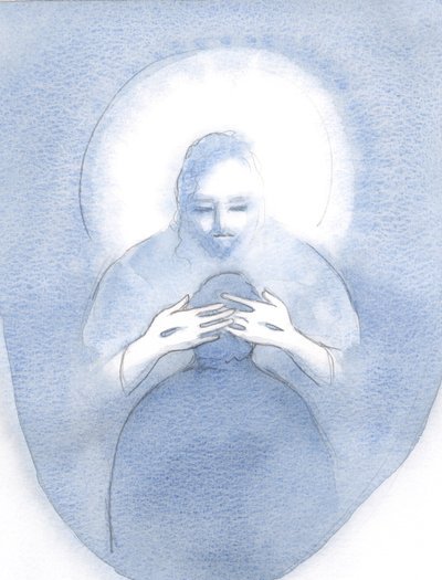 Uma vez, quando eu implorei por ajuda, Cristo mergulhou em minha alma e me deu sua paz, 2000 (w - c no papel) de Elizabeth Wang