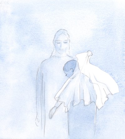 Um dia, dentro da minha Alma, Ele estendeu um véu de casamento, 2000 (w - c no papel) de Elizabeth Wang