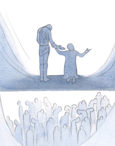 Aquele que é moldado e testado pelo sofrimento pode suplicar a Cristo perante o Pai, para ajudar outras almas, 2000 (w - c no papel) de Elizabeth Wang