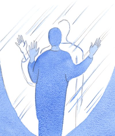 Aquele que realmente deseja fazer a vontade de Deus - nos mínimos detalhes - está &39;tocando&39; o Céu, tão perto como se estivesse ao lado de uma folha de vidro, 2002 (w - c no papel) de Elizabeth Wang