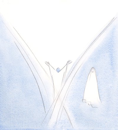 Nossa Senhora tinha sido um tabernáculo vivo para Cristo, mas eu a vi de pé ao lado, cabeça inclinada em humildade., 2000 (w - c no papel) de Elizabeth Wang