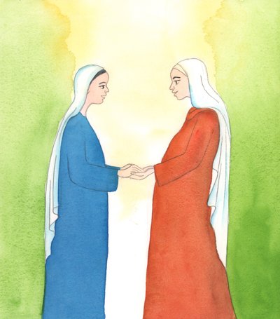 Nossa Senhora e Santa Isabel praticavam-na; mas a virtude da obediência não é muito valorizada atualmente, 2005 (aguarela sobre papel) de Elizabeth Wang