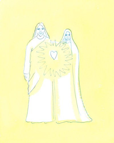 Nossa Senhora compartilhou a angústia de Cristo como ninguém mais na terra, 2003 (w - c no papel) de Elizabeth Wang