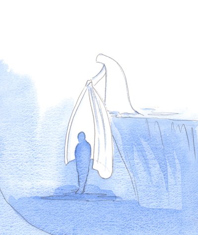 O manto de Nossa Senhora cai como uma tenda ao redor de uma alma frágil, para protegê-la de danos e para fornecer um &39;ponto de encontro&39; com Deus, 2002 (w - c no papel) de Elizabeth Wang