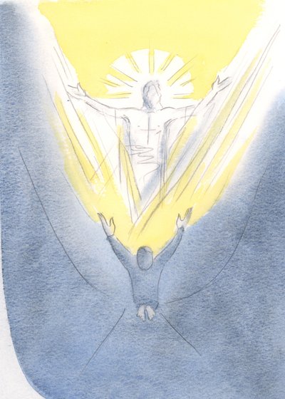 Nossa atitude na Missa deve ser de total união com Cristo no amor a Ele e em louvor ao Pai, 2000 (w - c no papel) de Elizabeth Wang