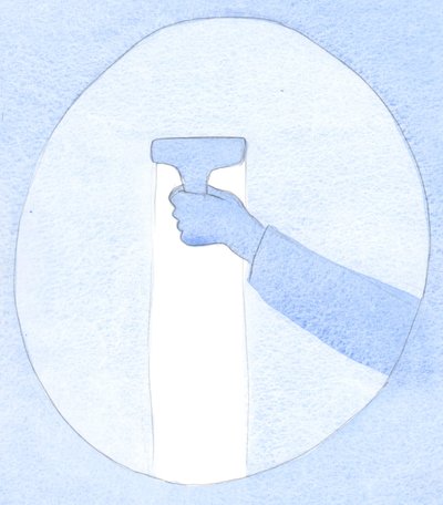 Nossas orações vigorosas agem sobre a alma com grande efeito, como quando um esfregão é empurrado através de uma vidraça suja, 2002 (w - c no papel) de Elizabeth Wang
