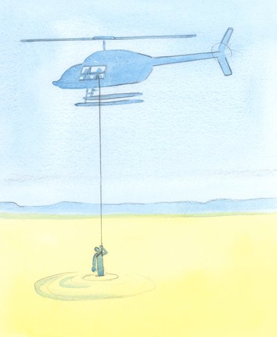 As pessoas são ajudadas por nossas intercessões por eles em oração tão seguramente quanto uma pessoa desesperada apanhada em uma areia movediça é ajudada por amigos que a puxam de um helicóptero para um local seguro, 2003 (w - c no papel) de Elizabeth Wang