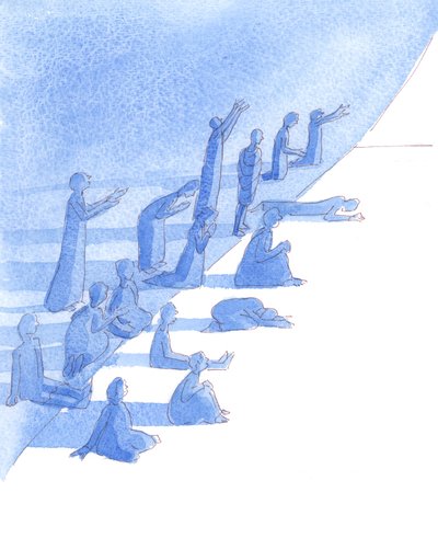 Ricos e pobres, doentes e bem, podem receber a fé, 2004 (aguarela sobre papel) de Elizabeth Wang