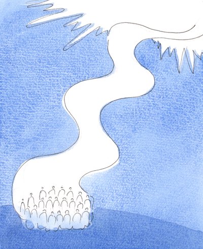 A Sagrada Liturgia é como um rio de louvor que jorra da Igreja para cima, para Deus na eternidade, 2004 (w - c no papel) de Elizabeth Wang