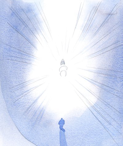 Santos e anjos se reúnem ao redor das três Pessoas Divinas; Deus o Pai é &39;coroado&39; com uma coroa tripla, 2001 (w - c no papel) de Elizabeth Wang