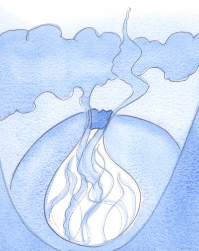 Alguém que carrega o fogo da fé por dentro, mas cujo progresso é bloqueado pelo pecado, é como um vulcão que não emite fogo, mas fumaça acre, 2002 (w - c no papel) de Elizabeth Wang