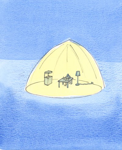 Alguém que vive em estado de graça, sem nenhum aspecto de sua vida &39;escondido&39; do olhar de Deus por vergonha ou obstinação, é como se vivesse sob um guarda-chuva de luz, 2003 (w - c no papel) de Elizabeth Wang