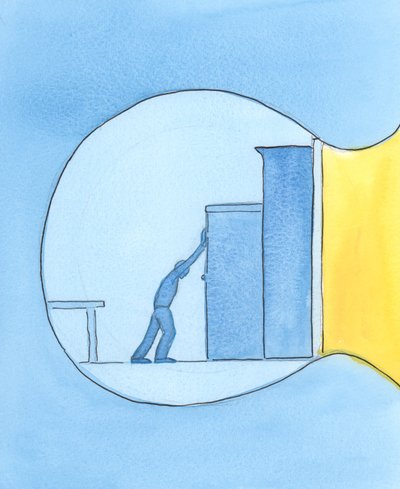 Alguém que se recusa a perdoar, e que odeia e despreza outra pessoa, é como se estivesse empilhando móveis contra a porta de sua alma, 2003 (w - c no papel) de Elizabeth Wang