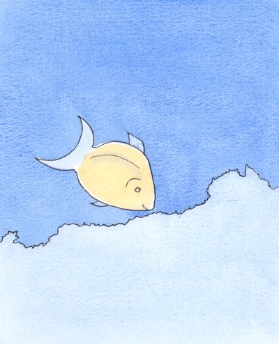 Quem busca avidamente novas devoções é como um peixe que busca comida, dia após dia, na Barreira de Corais, 2003 (w - c no papel) de Elizabeth Wang