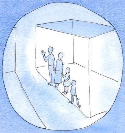 Alguém que recebe outra pessoa para orar com ela está agindo de maneira amigável e prestativa, o que traz grandes benefícios, 2003 (w - c no papel) de Elizabeth Wang