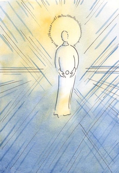 Santa Ana concebeu em seu ventre a Imaculada, como uma hóstia; a Virgem Maria, que se tornaria a Mãe de Deus, 2000 (w - c no papel) de Elizabeth Wang