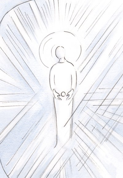 Santa Ana concebeu em seu ventre a Imaculada, como uma hóstia; a Virgem Maria, que se tornaria a Mãe de Deus, 2000 (w - c no papel) de Elizabeth Wang