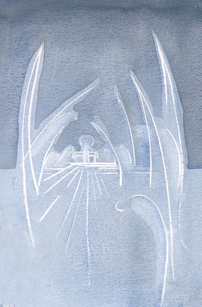 Os anjos se curvaram na oferta de Cristo, agrupados ao redor Dele. Outros se curvam em profunda reverência, por toda a igreja., 2001 (w - c no papel) de Elizabeth Wang