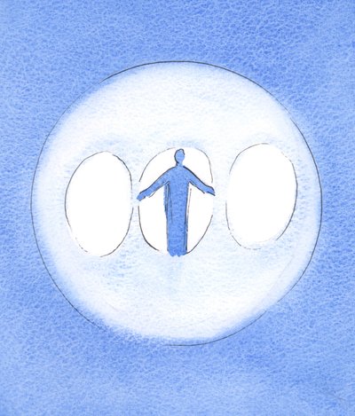 A Santíssima Trindade pode ser vista como uma luz tripla com Cristo, o Deus-homem no centro, 2003 (w - c no papel) de Elizabeth Wang