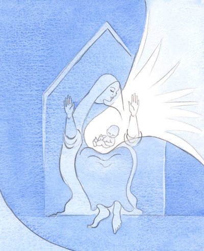 A Santíssima Virgem Maria é a Santa Casa que deu à luz o Filho de Deus em seu ventre e será homenageada para sempre, 2001 (w - c no papel) de Elizabeth Wang