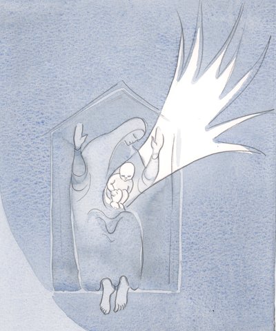 A Santíssima Virgem Maria é a Santa Casa que deu à luz o Filho de Deus em seu ventre e será homenageada para sempre, 2001 (w - c no papel) de Elizabeth Wang