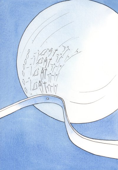 A Consagração na Missa é a &39;intersecção&39; entre a vida humana e a Vida Divina, como quando uma fita toca uma esfera, 2002 (w - c no papel) de Elizabeth Wang