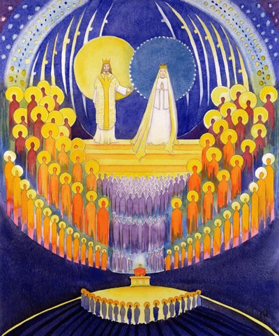 A Coroação da Virgem Maria e a Glória de todos os Santos, 2003 (w - c no papel) de Elizabeth Wang