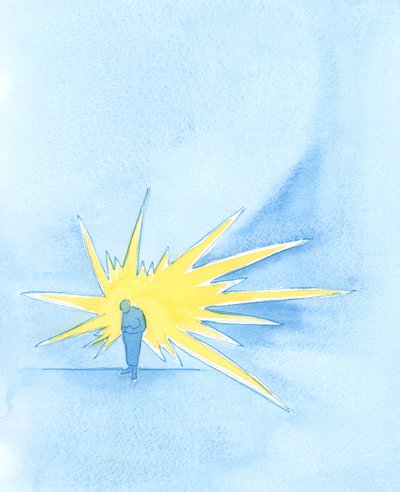 O Pai Celestial vê uma pequena figura, curvando-se diante Dele e brilhando como um diamante. Nenhuma cicatriz permanece de pecados há muito perdoados, 2002 (w - c no papel) de Elizabeth Wang