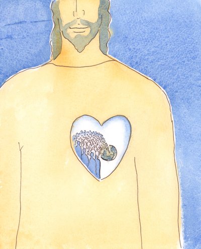 O Coração de Jesus Cristo, nosso Salvador, é tão vasto que contém todo o universo, nosso mundo e todos nele, 2004 (w - c no papel) de Elizabeth Wang