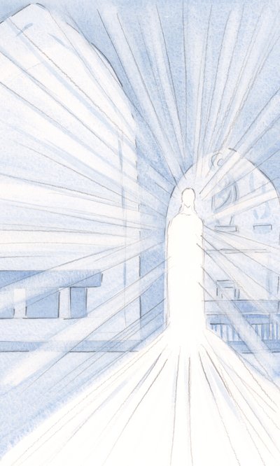 A Luz de Cristo no Santíssimo Sacramento derrama seu Resplendor dentro de nossa Igreja e sobre todo o mundo, 2000 (w - c no papel) de Elizabeth Wang