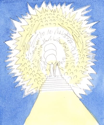 O Senhor me mostrou que o Céu é como uma área circular cheia de glória Divina, ocupada pelas Três Pessoas Divinas e pelos Anjos e Santos, 2004 (w - c no papel) de Elizabeth Wang