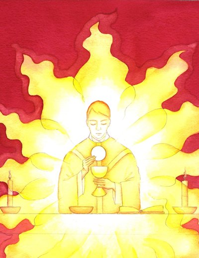 A Presença de Jesus na Eucaristia é como um fogo ardente de glória, 2001 (w - c no papel) de Elizabeth Wang