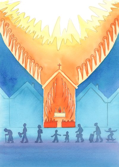 Os Santos e Anjos estão encantados com a honra que lhes prestamos, bem como com o nosso amor a Deus, 2003 (w - c no papel) de Elizabeth Wang